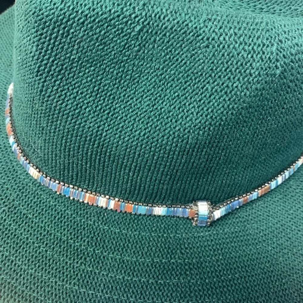 Anthropologie green jewel trim soft hat one size new